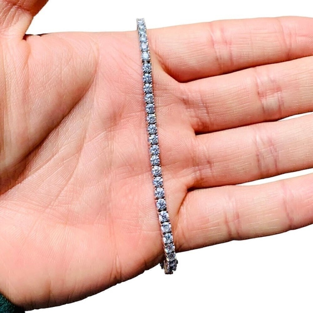 New Moissanite Diamond Tennis Bracelet 3mm 5 Ct 14K White Gold Finish Round Cut - Picture 11 of 11